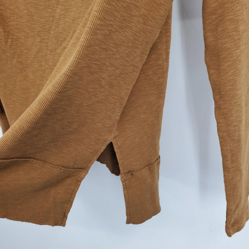 We The Free Free People Brown Ribbed Boat Neck Long Sleeve Shirt S Boho Earthy